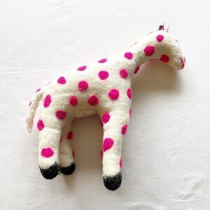 Anthro Wool Felt Pink Polka Dot Giraffe Plush Toy